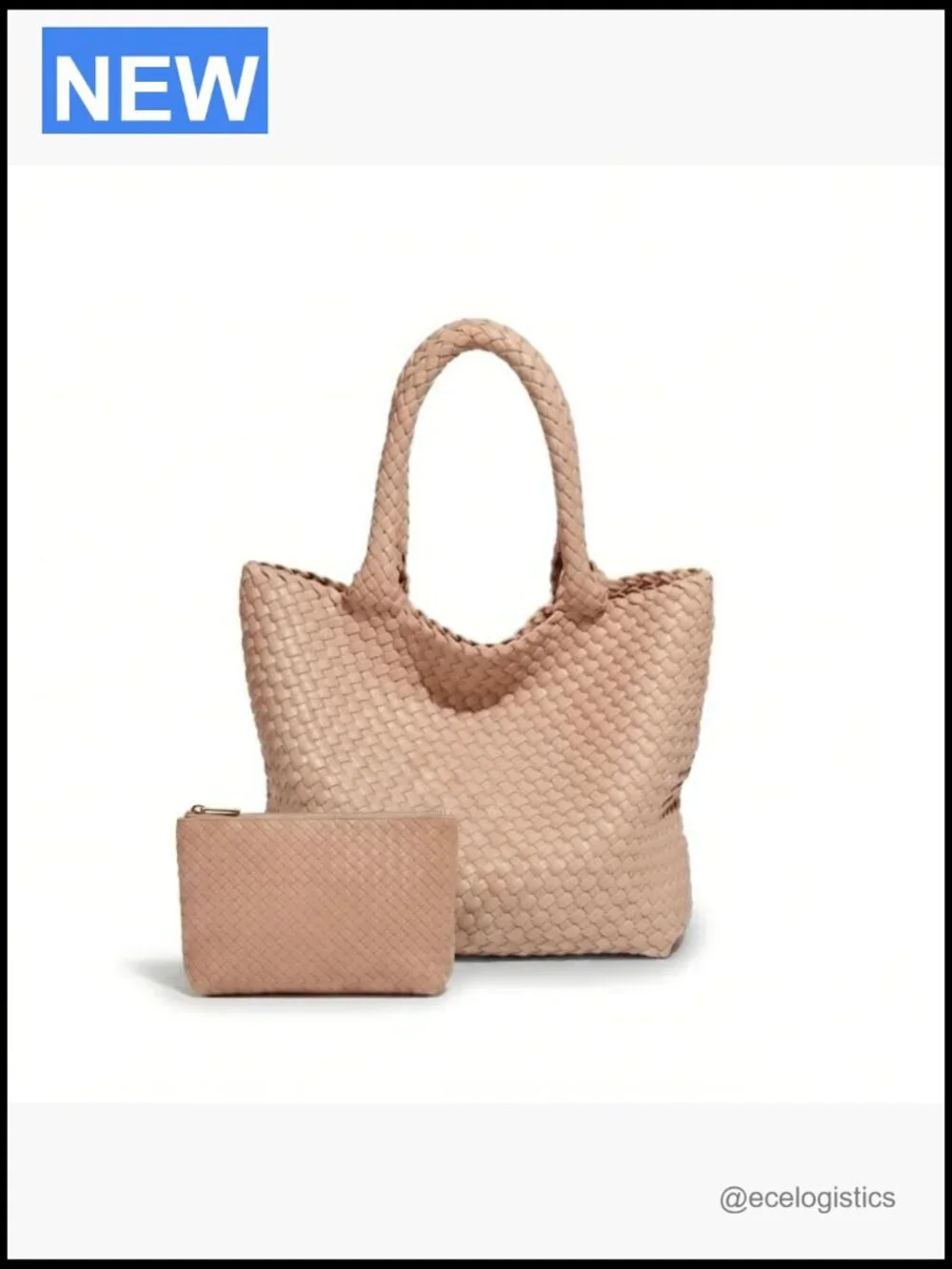 Hand-Woven Vegan Leather Tote Satchel with Pouch Fits 14